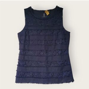 NWT J Crew Navy Tweed Lace Fringe Tank Sz. Lg